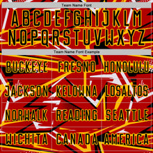 Laden Sie das Bild in den Galerie-Viewer, Custom Red Black Gold-White Abstract Geometric Stripes Sports Sublimation Soccer Uniform Jersey