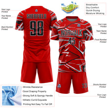 Charger l'image dans la galerie, Custom Red Black Gray-White Abstract Geometric Stripes Sports Sublimation Soccer Uniform Jersey