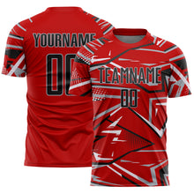 Charger l'image dans la galerie, Custom Red Black Gray-White Abstract Geometric Stripes Sports Sublimation Soccer Uniform Jersey