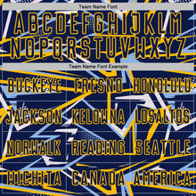 Charger l'image dans la galerie, Custom Navy Light Blue Gold-White Abstract Geometric Stripes Sports Sublimation Soccer Uniform Jersey