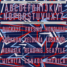 Charger l'image dans la galerie, Custom Navy Light Blue Red-White Abstract Geometric Stripes Sports Sublimation Soccer Uniform Jersey