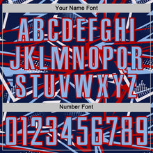 Charger l'image dans la galerie, Custom Navy Light Blue Red-White Abstract Geometric Stripes Sports Sublimation Soccer Uniform Jersey