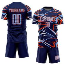 Charger l'image dans la galerie, Custom Navy Light Blue Orange-White Abstract Geometric Stripes Sports Sublimation Soccer Uniform Jersey