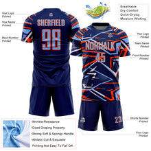 Charger l'image dans la galerie, Custom Navy Light Blue Orange-White Abstract Geometric Stripes Sports Sublimation Soccer Uniform Jersey