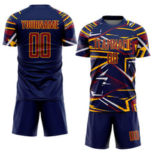 Загрузить изображение в средство просмотра галереи, Custom Navy Crimson Gold-White Abstract Geometric Stripes Sports Sublimation Soccer Uniform Jersey
