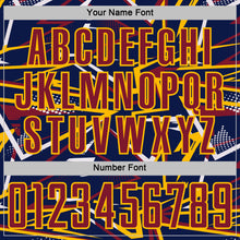 Загрузить изображение в средство просмотра галереи, Custom Navy Crimson Gold-White Abstract Geometric Stripes Sports Sublimation Soccer Uniform Jersey