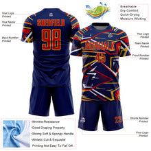 Load image into Gallery viewer, Custom Navy Red Old Gold-White Abstract Geometric Stripes Sports Sublimation Soccer Uniform Jersey