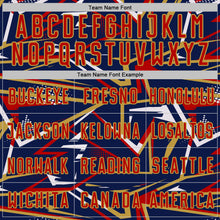 Load image into Gallery viewer, Custom Navy Red Old Gold-White Abstract Geometric Stripes Sports Sublimation Soccer Uniform Jersey