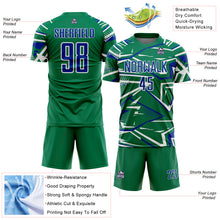 Load image into Gallery viewer, Custom Kelly Green Royal-White Abstract Geometric Stripes Sports Sublimation Soccer Uniform Jersey
