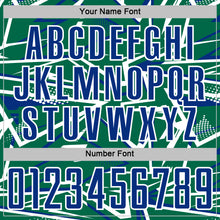 Load image into Gallery viewer, Custom Kelly Green Royal-White Abstract Geometric Stripes Sports Sublimation Soccer Uniform Jersey