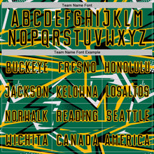 Load image into Gallery viewer, Custom Kelly Green Black Gold-White Abstract Geometric Stripes Sports Sublimation Soccer Uniform Jersey