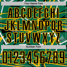 Load image into Gallery viewer, Custom Kelly Green Black Gold-White Abstract Geometric Stripes Sports Sublimation Soccer Uniform Jersey