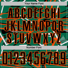 Загрузить изображение в средство просмотра галереи, Custom Kelly Green Black Orange-White Abstract Geometric Stripes Sports Sublimation Soccer Uniform Jersey