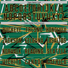 Load image into Gallery viewer, Custom Kelly Green Black Old Gold-White Abstract Geometric Stripes Sports Sublimation Soccer Uniform Jersey