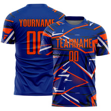 Charger l'image dans la galerie, Custom Royal Orange Black-White Abstract Geometric Stripes Sports Sublimation Soccer Uniform Jersey