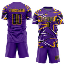 Загрузить изображение в средство просмотра галереи, Custom Purple Black Gold-White Abstract Geometric Stripes Sports Sublimation Soccer Uniform Jersey