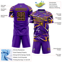 Загрузить изображение в средство просмотра галереи, Custom Purple Black Gold-White Abstract Geometric Stripes Sports Sublimation Soccer Uniform Jersey
