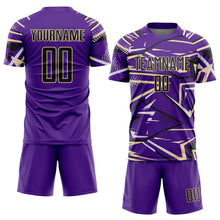 Загрузить изображение в средство просмотра галереи, Custom Purple Black Cream-White Abstract Geometric Stripes Sports Sublimation Soccer Uniform Jersey