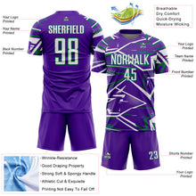 Загрузить изображение в средство просмотра галереи, Custom Purple White-Kelly Green Abstract Geometric Stripes Sports Sublimation Soccer Uniform Jersey