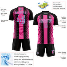 Load image into Gallery viewer, Custom Black Pink-Light Blue Zigzag Diamond Stripe Sports Sublimation Soccer Uniform Jersey