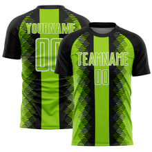 Load image into Gallery viewer, Custom Black Neon Green-White Zigzag Diamond Stripe Sports Sublimation Soccer Uniform Jersey