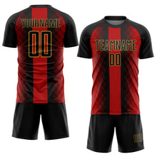 Load image into Gallery viewer, Custom Black Red-Old Gold Zigzag Diamond Stripe Sports Sublimation Soccer Uniform Jersey