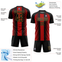 Load image into Gallery viewer, Custom Black Red-Old Gold Zigzag Diamond Stripe Sports Sublimation Soccer Uniform Jersey