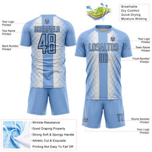 Load image into Gallery viewer, Custom Light Blue Black-White Zigzag Diamond Stripe Sports Sublimation Soccer Uniform Jersey