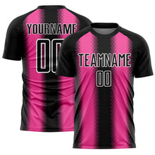 Load image into Gallery viewer, Custom Black Pink-White Zigzag Diamond Stripe Sports Sublimation Soccer Uniform Jersey