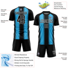 Load image into Gallery viewer, Custom Black Sky Blue-White Zigzag Diamond Stripe Sports Sublimation Soccer Uniform Jersey