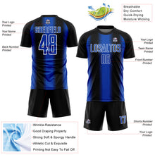 Laden Sie das Bild in den Galerie-Viewer, Custom Black Thunder Blue-White Zigzag Diamond Stripe Sports Sublimation Soccer Uniform Jersey