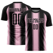 Load image into Gallery viewer, Custom Black Light Pink Zigzag Diamond Stripe Sports Sublimation Soccer Uniform Jersey