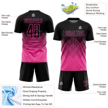 Charger l'image dans la galerie, Custom Black Pink Gradient Diamond Diagonal Lines Sports Sublimation Soccer Uniform Jersey