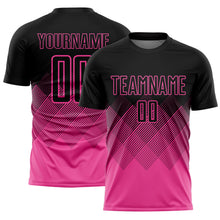 Charger l'image dans la galerie, Custom Black Pink Gradient Diamond Diagonal Lines Sports Sublimation Soccer Uniform Jersey
