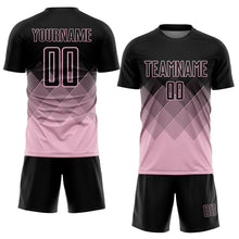 Load image into Gallery viewer, Custom Black Light Pink Gradient Diamond Diagonal Lines Sports Sublimation Soccer Uniform Jersey
