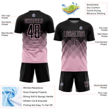Load image into Gallery viewer, Custom Black Light Pink Gradient Diamond Diagonal Lines Sports Sublimation Soccer Uniform Jersey