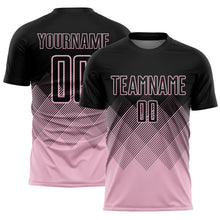 Load image into Gallery viewer, Custom Black Light Pink Gradient Diamond Diagonal Lines Sports Sublimation Soccer Uniform Jersey