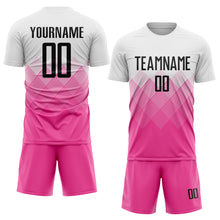 Загрузить изображение в средство просмотра галереи, Custom White Black-Pink Gradient Diamond Diagonal Lines Sports Sublimation Soccer Uniform Jersey
