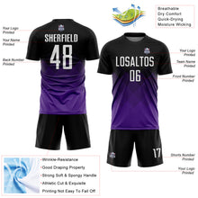 Laden Sie das Bild in den Galerie-Viewer, Custom Black White-Purple Gradient Diamond Diagonal Lines Sports Sublimation Soccer Uniform Jersey
