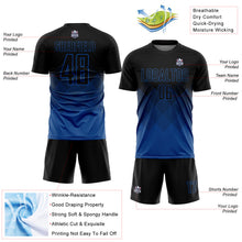 Charger l'image dans la galerie, Custom Black Blue Gradient Diamond Diagonal Lines Sports Sublimation Soccer Uniform Jersey