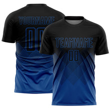 Charger l'image dans la galerie, Custom Black Blue Gradient Diamond Diagonal Lines Sports Sublimation Soccer Uniform Jersey