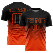 Charger l'image dans la galerie, Custom Black Orange Gradient Diamond Diagonal Lines Sports Sublimation Soccer Uniform Jersey