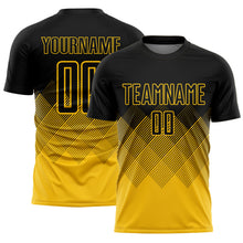 Load image into Gallery viewer, Custom Black Yellow Gradient Diamond Diagonal Lines Sports Sublimation Soccer Uniform Jersey