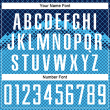 Laden Sie das Bild in den Galerie-Viewer, Custom Navy White-Sky Blue Gradient Diamond Grid Sports Sublimation Soccer Uniform Jersey