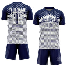 Load image into Gallery viewer, Custom Navy White Gradient Diamond Grid Sports Sublimation Soccer Uniform Jersey