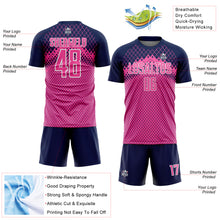 Load image into Gallery viewer, Custom Navy Pink-White Gradient Diamond Grid Sports Sublimation Soccer Uniform Jersey