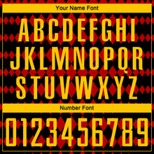 Load image into Gallery viewer, Custom Black Yellow-Red Diamond Harlequin Check Sports Sublimation Soccer Uniform Jersey