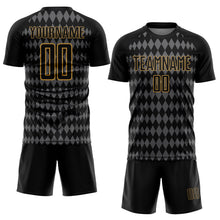 Load image into Gallery viewer, Custom Black Steel Gray-Old Gold Diamond Harlequin Check Sports Sublimation Soccer Uniform Jersey