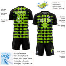Laden Sie das Bild in den Galerie-Viewer, Custom Black Neon Green-White Diamond Harlequin Check Sports Sublimation Soccer Uniform Jersey