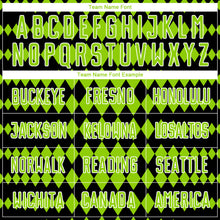 Laden Sie das Bild in den Galerie-Viewer, Custom Black Neon Green-White Diamond Harlequin Check Sports Sublimation Soccer Uniform Jersey